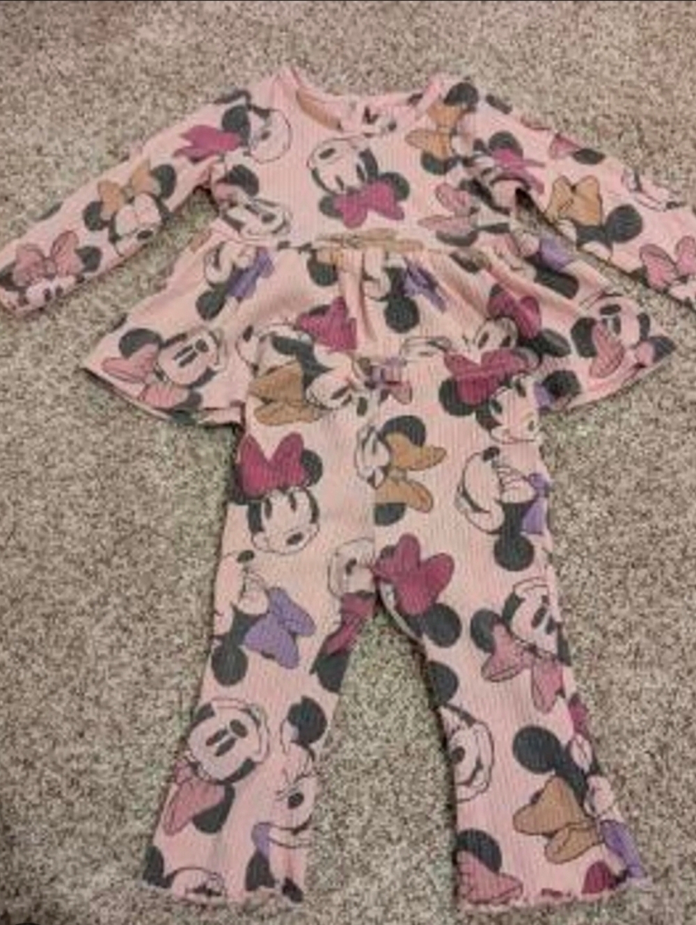 Disney Baby Light Pink Ribbed Minnie Top & Pants -Ruffled - 6 To 9 Months GUC